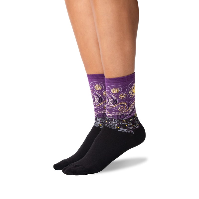 Hot Sox Womens Fun Famous Artist Paintings Crew Socks - 1 Pair Pack Cool & Gifts Hosiery, Starry Night (Purple), 4-10 US - Image 3